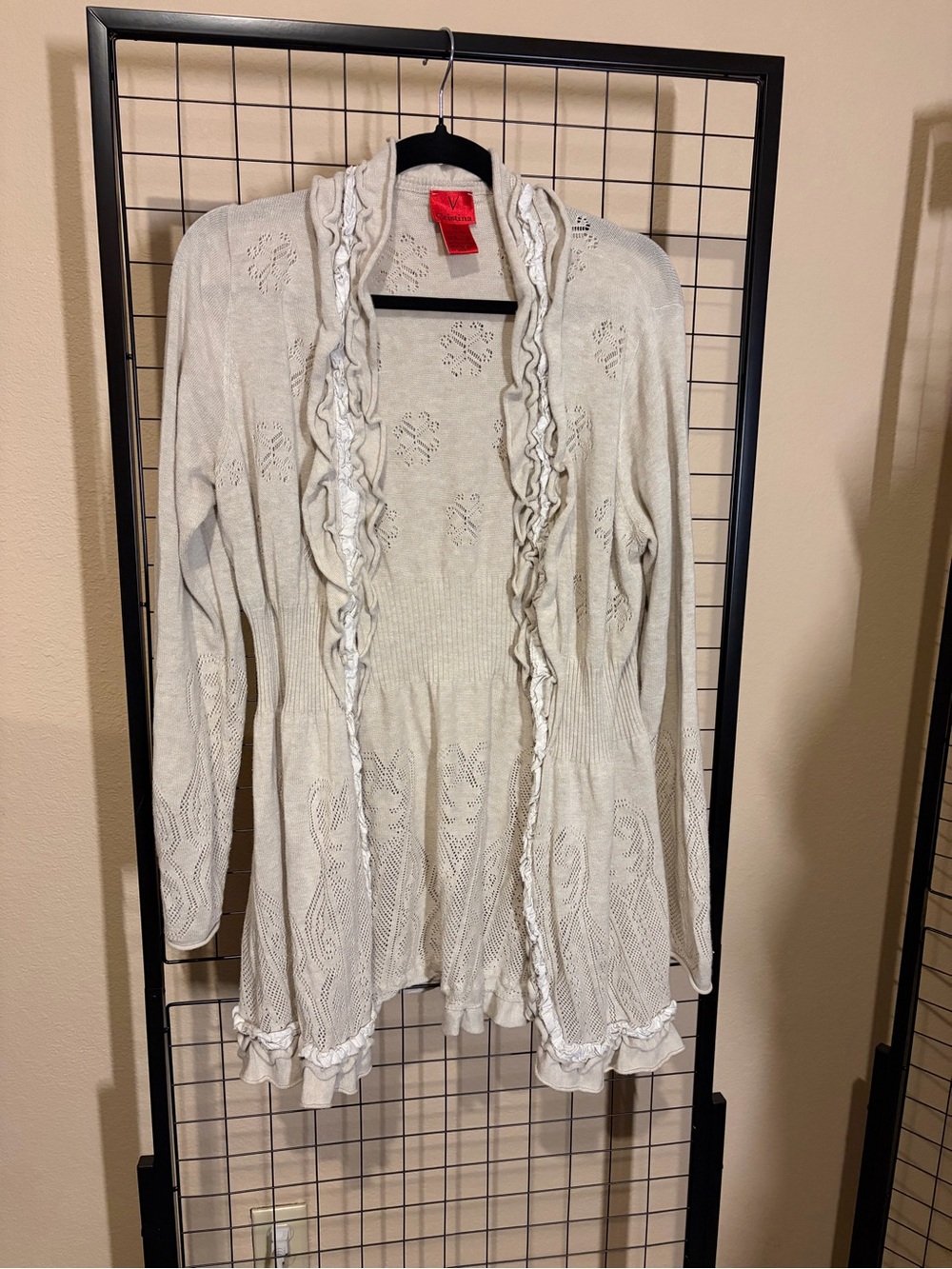 Cristina Cream Ruffle-Trim Open Front Cardigan